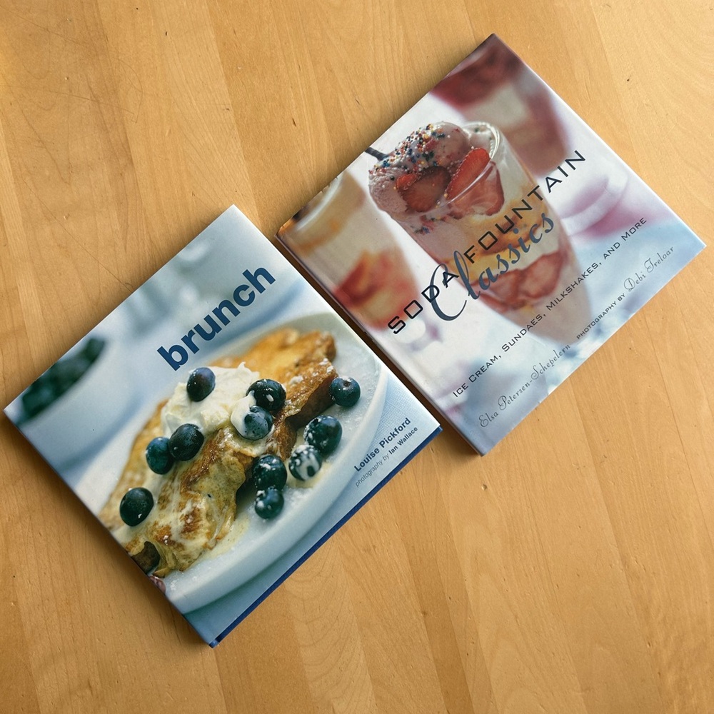 Lot of 2 hardcover recipe books , Soda Fountain classics, and Brunch